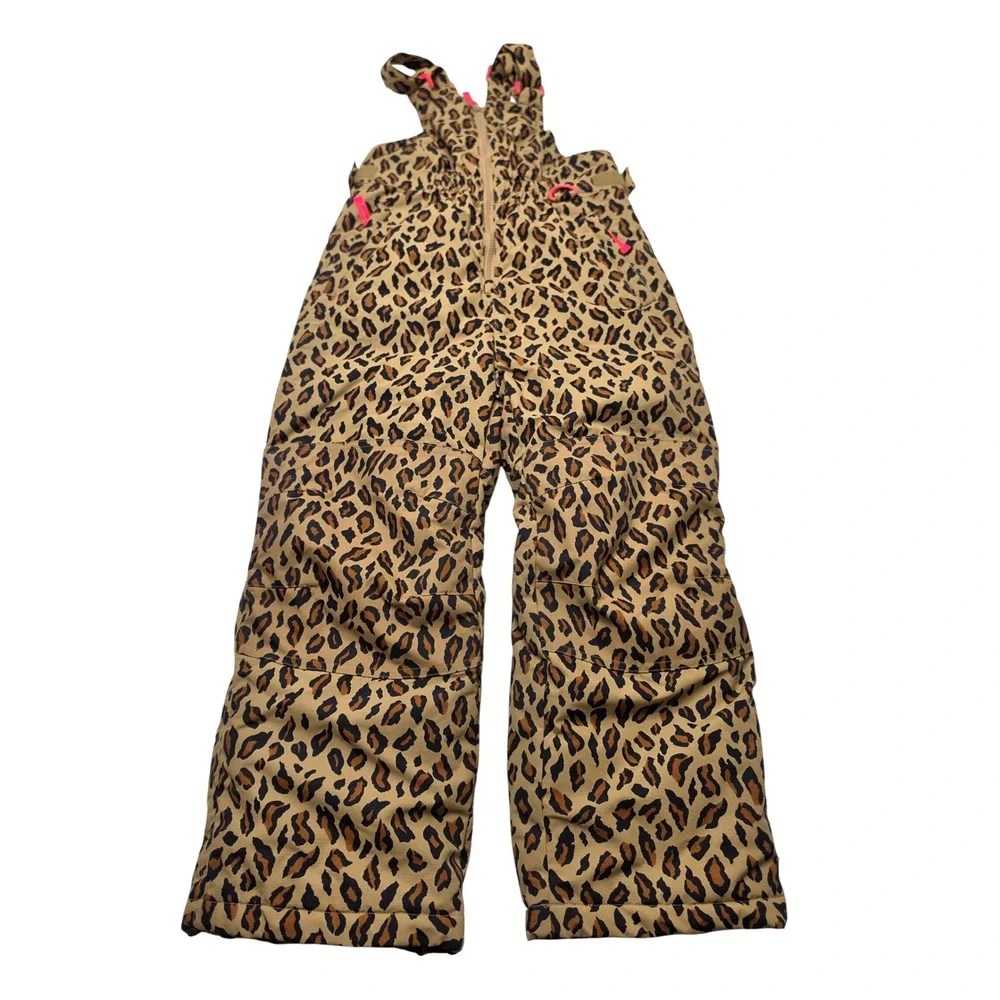 Amazon Essentials Kids Leopard Print Snow Bibs Insulated Overalls Small Brown